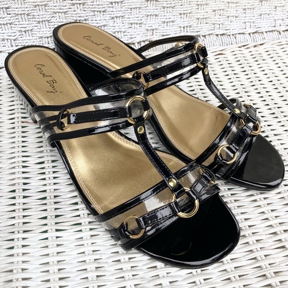 Patent Leather Slides Sandals Low Heel 